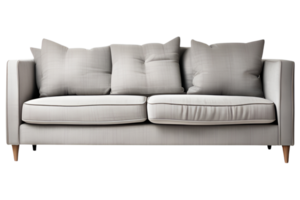 Neutral Gray Sofa Isolated on Transparent Background. AI Generative png