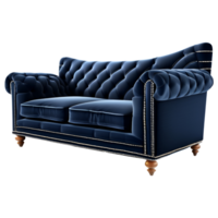 Modern Classic Navy Sofa Isolated on Transparent Background. AI Generative png