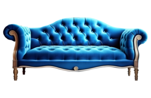 azul sofá mueble aislado en un transparente antecedentes. ai generativo png