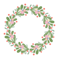 A lush and colorful wreath of flowers and leaves is digitally painted in a watercolor style. The wreath is made up of a variety of flowers png