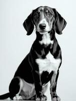 Happy Dachshund Dog Black and White Monochrome Photo in Studio Lighting