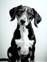 Happy Dachshund Dog Black and White Monochrome Photo in Studio Lighting