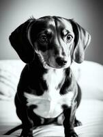 contento perro tejonero perro negro y blanco monocromo foto en estudio Encendiendo