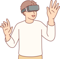 jongen vervelend vr bril enthousiast toepassingen nieuw technologie naar onderdompelen zichzelf in virtueel realiteit png