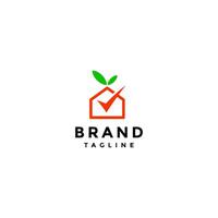 Checked Orange House Logo Design. Check Icon Inside House Orange Logo Design. vector