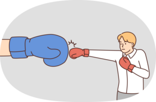 Male employee fight with huge hand png