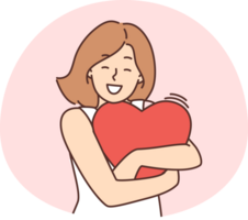 Happy woman hold heart in hands png