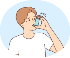 Sick man suffer from asthma use inhaler png