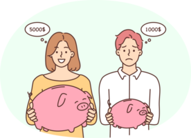 People with different size piggybanks png