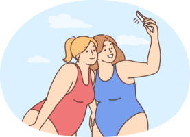 Overweight women in bikinis make selfie png