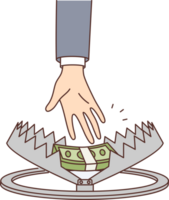 persoon hand- bereikt voor geld in val, symboliseert riskant inkomen of Gevaar wanneer nemen hypotheek png