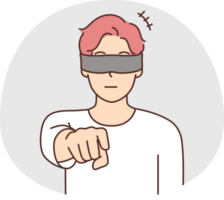 Blindfolded man point at screen png