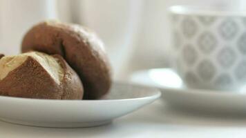 chocolate sweet cookies and black coffee on a serving table video