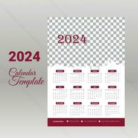 Monthly calendar template for 2024. Wall calendar in a minimalist style. vector