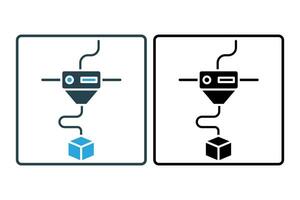 3D printing icon. 3D printer in action. icon related to artificial intelligence, 3D printing technology and customized production. Solid icon style. simple vector design editable