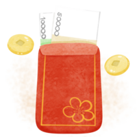 a red envelope with money and coins on it png