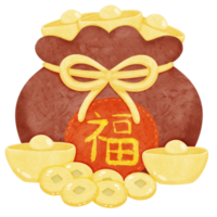 chinese new year gold coin money bag png