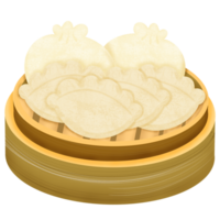 dumplings em vapor cesta png isolado