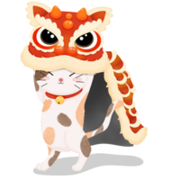 Calico cat performing lion dance png isolated illustration