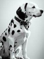 Happy Dalmatian Dog Black and White Monochrome Photo in Studio Lighting