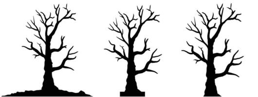 silhouette of dead tree vector illustration. silhouette of trees and branches without leaves. Bare Tree silhouette. Black Branch Tree vector. silhouette of a bare tree.