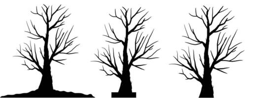 silhouette of dead tree vector illustration. silhouette of trees and branches without leaves. Bare Tree silhouette. Black Branch Tree vector. silhouette of a bare tree.