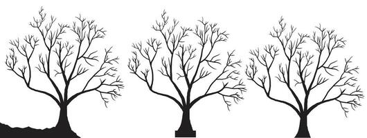silhouette of dead tree vector illustration. silhouette of trees and branches without leaves. Bare Tree silhouette. Black Branch Tree vector. silhouette of a bare tree.