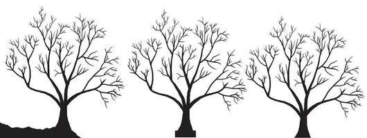 silhouette of dead tree vector illustration. silhouette of trees and branches without leaves. Bare Tree silhouette. Black Branch Tree vector. silhouette of a bare tree.