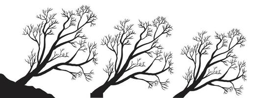 silhouette of dead tree vector illustration. silhouette of trees and branches without leaves. Bare Tree silhouette. Black Branch Tree vector. silhouette of a bare tree.