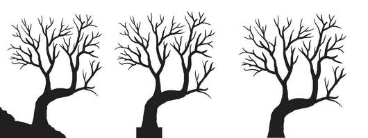 silhouette of dead tree vector illustration. silhouette of trees and branches without leaves. Bare Tree silhouette. Black Branch Tree vector. silhouette of a bare tree.