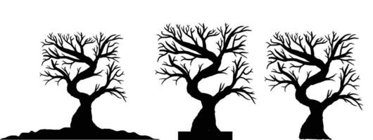 silhouette of dead tree vector illustration. silhouette of trees and branches without leaves. Bare Tree silhouette. Black Branch Tree vector. silhouette of a bare tree.