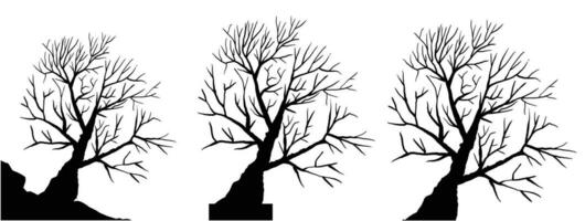 silhouette of dead tree vector illustration. silhouette of trees and branches without leaves. Bare Tree silhouette. Black Branch Tree vector. silhouette of a bare tree.