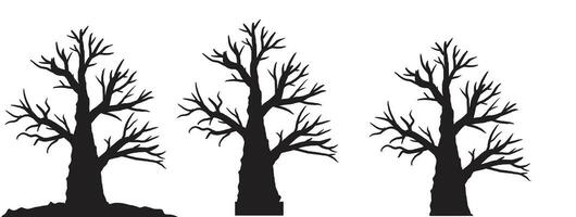 silhouette of dead tree vector illustration. silhouette of trees and branches without leaves. Bare Tree silhouette. Black Branch Tree vector. silhouette of a bare tree.