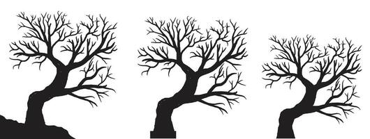 silhouette of dead tree vector illustration. silhouette of trees and branches without leaves. Bare Tree silhouette. Black Branch Tree vector. silhouette of a bare tree.