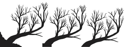 silhouette of dead tree vector illustration. silhouette of trees and branches without leaves. Bare Tree silhouette. Black Branch Tree vector. silhouette of a bare tree.