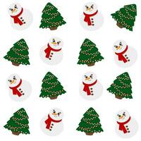 Snowman and Christmas tree vector seamless pattern, textile, fabric, wrapping paper, background, wallpaper, packaging