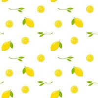 Lemons and leaves vector seamless pattern, background, wallpaper, print, textile, fabric, wrapping paper, packaging design