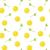 Lemon slices and leaves vector seamless pattern, background, wallpaper, print, textile, fabric, wrapping paper, packaging design
