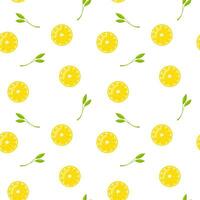 Lemon slices and leaves vector seamless pattern, background, wallpaper, print, textile, fabric, wrapping paper, packaging design