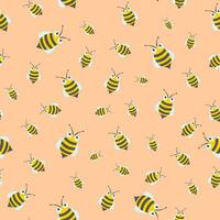 Cute bees on pastel orange background vector seamless pattern, wallpaper, print, textile