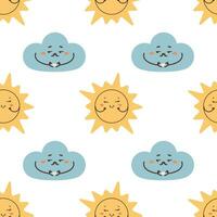 Seamless cloud pattern showing a heart, flirting with the sun , overcast vector