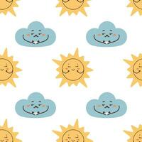 Seamless cloud pattern showing a heart, flirting with the sun , overcast vector