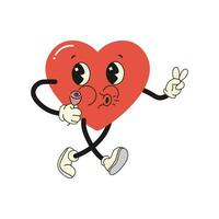 groovy heart character, valentine's day, vector illustration