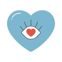 groovy heart with eye in love retro, valentine's day vector