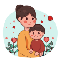 Cartoon Loving Mother with her son png