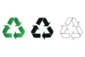 Set of vector recycling symbols. Green recycling sign on a white background. Reuse, update, materials. Vector illustration in flat style.