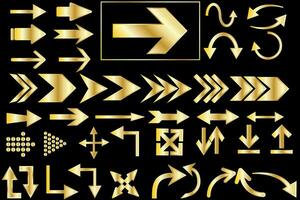 Arrows. Set of vector arrows with golden gradient and stroke. Can be used for web design, mobile apps, interface and other design.Icons isolated on black background.