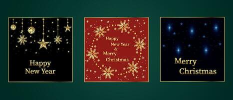 Set of greeting cards for Christmas and New Year. Modern vector illustration concept for greeting cards, website and mobile app banner, New Year party invitation card.