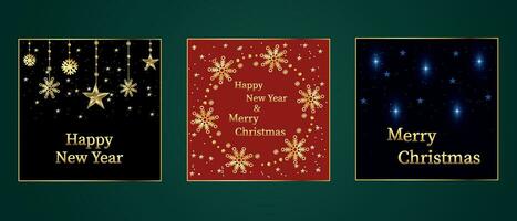 Set of greeting cards for Christmas and New Year. Modern vector illustration concept for greeting cards, website and mobile app banner, New Year party invitation card.