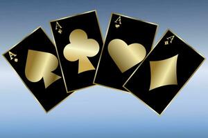 Poker playing cards in black and gold style. Gamble. Vector illustration.